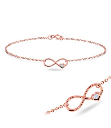 Infinity Symbol with Heart CZ Silver Anklet ANK-320-RO-GP